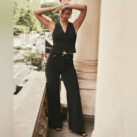 NWT J CREW Tall wide-leg corduroy trouser in black 32 TALL - Picture 5 of 12